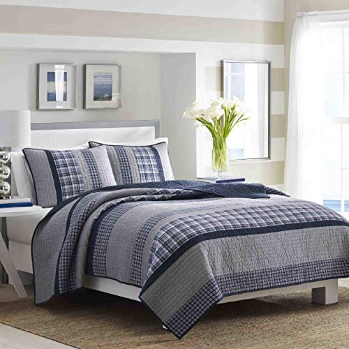Nautica Home | Adleson Collection | 100% Cotton Reversible and Light-Weight Quilt Bedspread, Pre-Washed for Extra Comfort, Easy Care Machine Washable, King, Blue/Grey