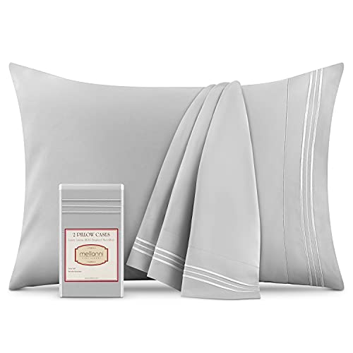 Book Cover Mellanni King Size Pillow Cases 2 Pack - Pillow Covers - Pillow Protector - Hotel Luxury 1800 Bedding Sheets & Cooling Pillowcases - Wrinkle, Fade, Stain Resistant (Set of 2 King Size, Light Gray)