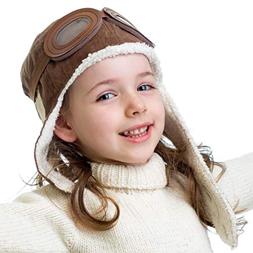 Happy Will Baby Pilot Hat Warm Aviator Cap with Earflaps Unisex Kids Fleece Winter Protect Beanie Hat for Kids Boys Girls(Brown)