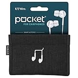 UT Wire Pocket Snap & Store Earphone Case Pouch, Black with Solid Grey Interior