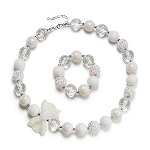 vcmart Beautiful White Chunky Bubblegum Bead Necklace Girls with GFT Box