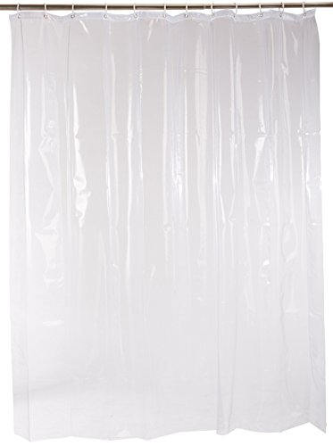Book Cover Amazon Basics Water Resistant Vinyl Shower Curtain Liner with Metal Grommets and Plastic Hooks - 72