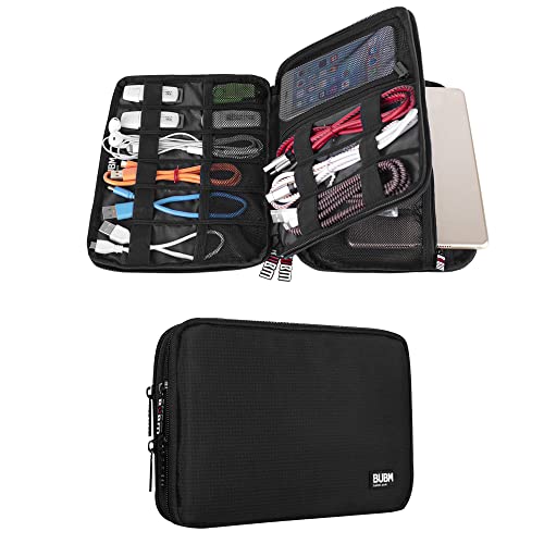 BUBM Double Layer Electronic Accessories Organizer, Travel Gadget Bag Cables, USB Flash Drive, Plug More, Perfect Size Fits iPad Mini (Medium, Black)