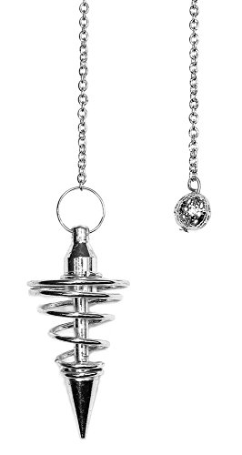 Starlinks Sliver Metal Spiral Pendulum on a 5" Chain, with Satin Pouch, Instruction Leaflet with Oracle Chart
