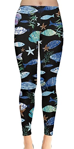CowCow Womens Turtles Dolphins Lobster Crab Whale Fish Penguins Sea Animal Seahorse Jellyfish Shells Leggings, XS-5XL