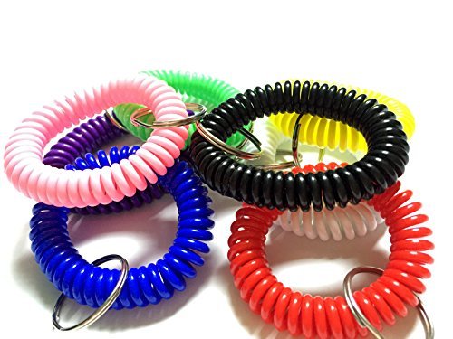 Book Cover VANVENE 8pcs Colorful Soft Coil Stretch Wristband Keychain for Gym, Pool, Id Badege