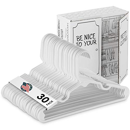 Book Cover Premium Children's Hangers, Very Durable Heavy Duty Tubular Hangers, Made in The USA to Last a Lifetime! Designed to Fit for Children and Babies Value Pack of 30 - White