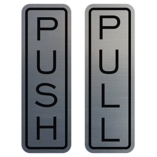 All Quality Classic Vertical Push Pull Door Sign (Brushed Silver) - Medium
