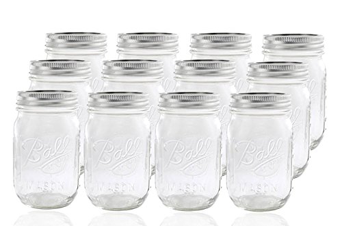 12 Ball Mason Jar with Lid - Regular Mouth - 16 oz by Jarden