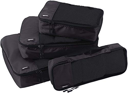 Amazon Essentials 4-Piece Packing Cubes Travel Accessories Set, Luggage Organizer with Double Zipper, Mesh Top, 100% Polyester, Small/Medium/Large/Slim, Black (Previously Amazon Basics)
