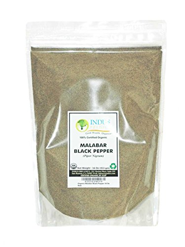 Indus Organics Malabar Black Pepper Powder (Dust, Fine Ground), Refill Bag , 1 Lb, Premium Grade, High Purity, Freshly Packed