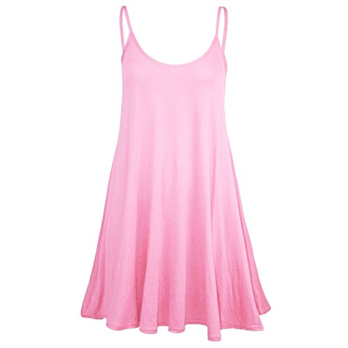 Oops Outlet Women's Sleeveless Plain Strappy Floaty Flared Swing Dress Long Top
