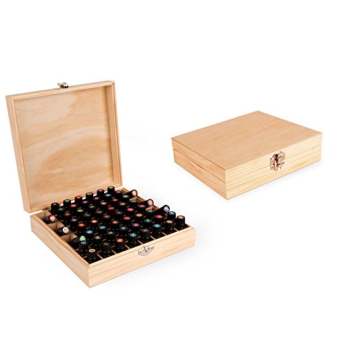 Wooden Essential Oil Box - Holds 52 (5-15 ml) & 6 (10ml Roll-On) Essential Oil Bottles - Perfect Essential Oils Case for Presentations - Protects Your Oils From Damaging Sunlight