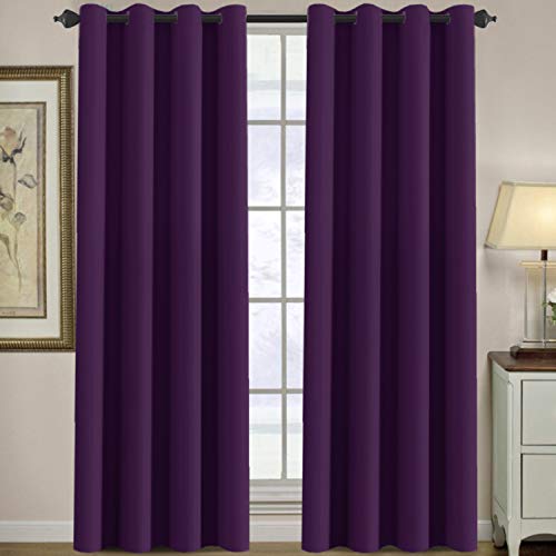 H.VERSAILTEX Thermal Insulated Blackout Window Curtains for Bedroom/Living Room Ultra Soft and Smooth Innovated Microfiber Grommet Curtains 84 Inch Length - Solid in Plum Purple (One Panel)