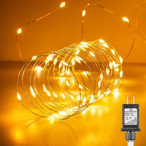 Fairy Lights Plug in, 100Ft 300LED Waterproof Firefly Lights on Copper Wire - UL Adaptor Included, Starry String Lights for Wedding Indoor Outdoor Christmas Patio Garden Decoration, Warm White