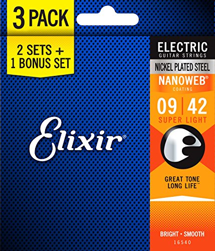 Book Cover Elixir Strings 16540 Electric Guitar Strings with NANOWEB Coating, 3 Pack, Super Light (.009-.042)