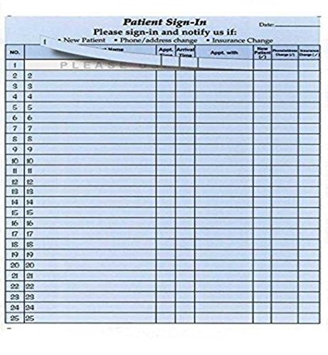 Patients Sign In, 8-1/2" X 11" (Blue) Carbonless Form (Lot of 25 Sheets) HIPAA Compliant.