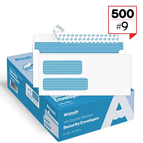 Book Cover 500#9 Double Window SELF Seal Security Envelopes - for Invoices, Statements & Documents, Security Tinted - Size 3-7/8 x 8-7/8-24 LB - 500 Count (30139)