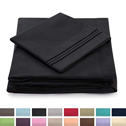 Book Cover Queen Size Bed Sheets - Black Luxury Sheet Set - Deep Pocket - Super Soft Hotel Bedding - Cool & Wrinkle Free - 1 Fitted, 1 Flat, 2 Pillow Cases - Queen Sheets - 4 Piece