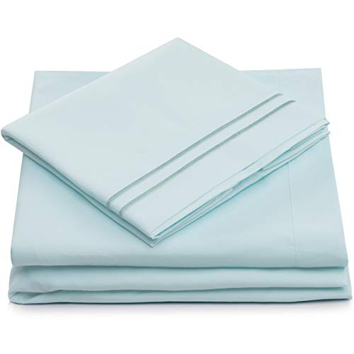 Book Cover King Size Sheet Set - 4 Piece Set - Deep Pocket - Super Soft Luxury Hotel Bed Sheets - Hypoallergenic - Stain, Fade & Wrinkle Resistant - Kings Sheets - Cozy - Baby Blue Bedsheets - 4 PC