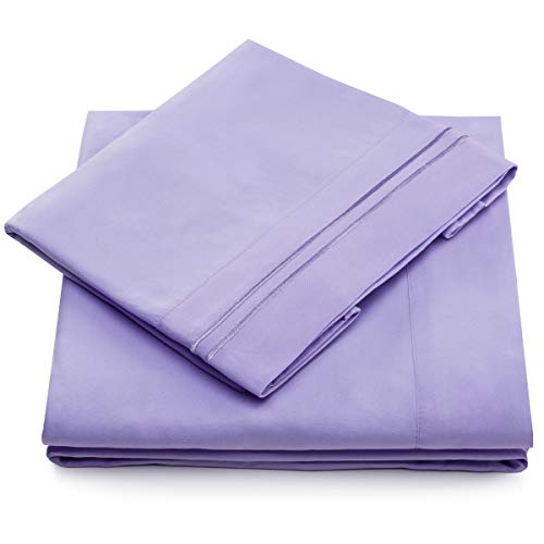 Book Cover King Size Bed Sheets - Lavender Luxury Sheet Set - Deep Pocket - Super Soft Hotel Bedding - Cool & Wrinkle Free - 1 Fitted, 1 Flat, 2 Pillow Cases - Light Purple King Sheets - 4 Piece