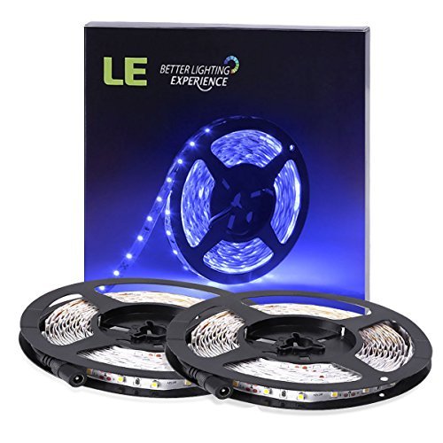 Book Cover LE 12V LED Strip Light, Flexible, SMD 2835, 300 LEDs, 16.4ft Tape Light for Home, Kitchen, Party, Christmas and More, Non-waterproof, Blue, Pack of 2