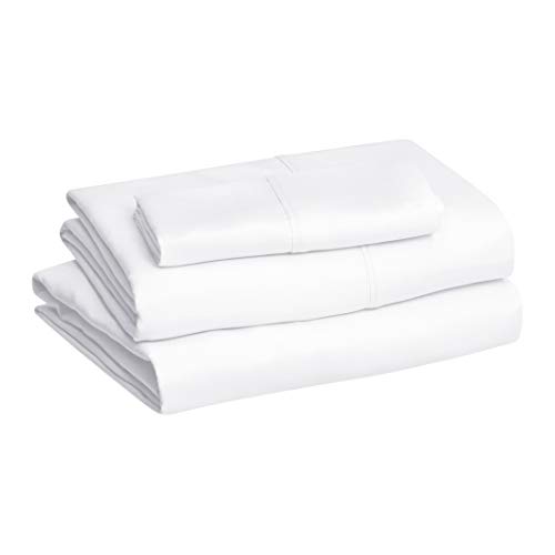 Amazon Basics Lightweight Super Soft Easy Care Dorm-Friendly, Microfiber 3 Piece Bed Sheet Set with 14-Inch Deep Pockets, Twin XL, Bright White, Solid