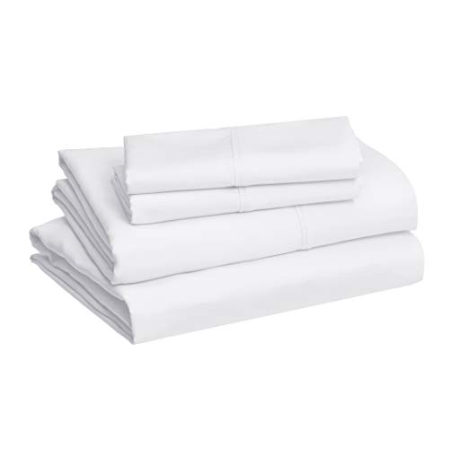 AmazonBasics Lightweight Super Soft Easy Care Microfiber Bed Sheet Set with 16" Deep Pockets - King, Bright White