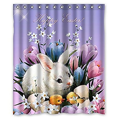 Book Cover FMSHPON Happy Easter Rabbit Waterproof Polyester Bathroom Shower Curtain Size  60 x 72 Inches