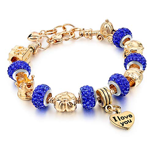 Long Way® Gold Plated Snake Chain Glass Beads I Love You Charm Beaded Bracelets for Women