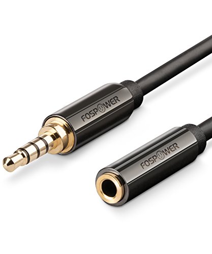 FosPower (6 Feet 3.5mm Male to 3.5mm Female Auxiliary 4-Conductor TRRS Stereo Audio Extension Cable [24K Gold Plated Connectors] for Nintendo Switch, Apple, Samsung, Motorola, HTC, Nokia, LG, Sony