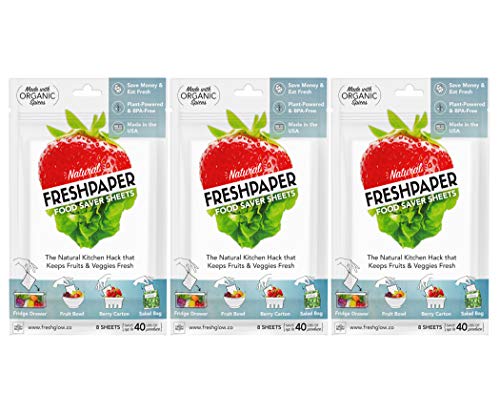 THE FRESHGLOW Co FRESHPAPER Food Saver Sheets for Produce, 24 Reusable Sheets (3 Packs), Keeps Fruits & Vegetables Fresh for 2-4x Longer