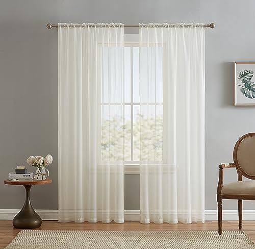 HLC.ME Ivory Sheer Voile Window Treatment Rod Pocket Curtain Panels for Bedroom and Living Room (54 x 84 inches Long, Set of 2)