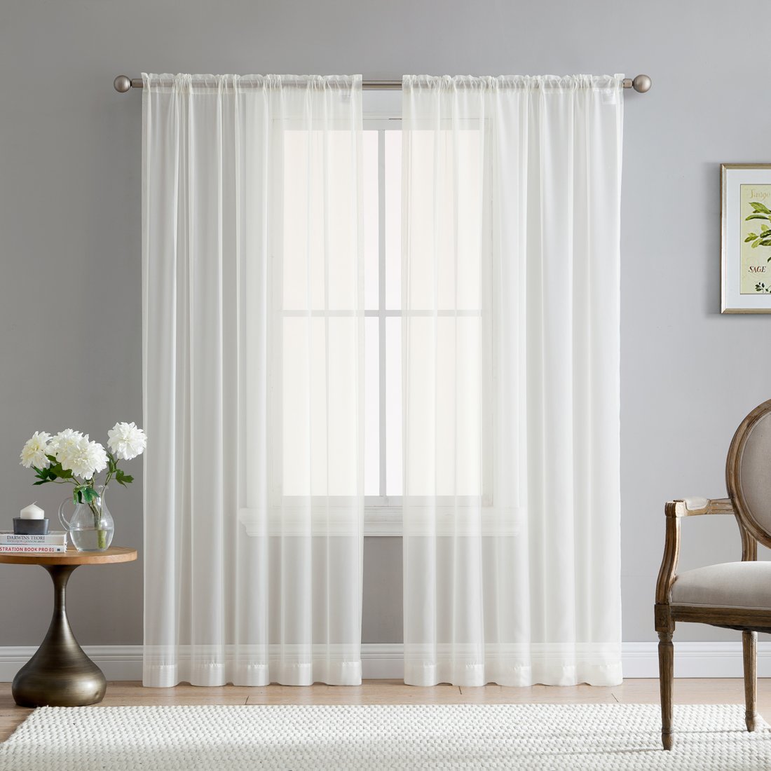 HLC.ME Ivory 2-Pack 108" inch x 84" inch Window Curtain Sheer Panels 84" inch Long Ivory