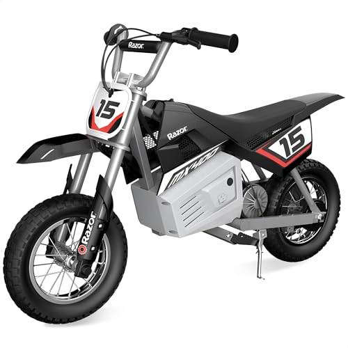 Razor MX400 Dirt Rocket Kids Ride On 24V Electric Toy Motocross Motorcycle Dirt Bike, Speed 14 MPH, for Kids Ages 13+ or 140 Pounds Max Weight, Black