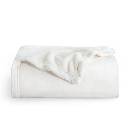 Bedsure Fleece Blanket Twin Blanket White - 300GSM Soft Lightweight Plush Cozy Twin Blankets for Bed, Sofa, Couch, Travel, Camping, 60x80 inches