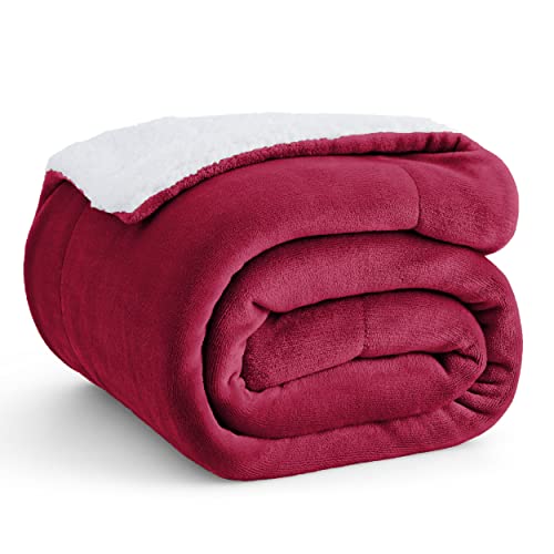 Book Cover Bedsure Sherpa Fleece Throw Blanket Twin Size for Couch - Thick and Warm Blankets for All Seasons, Soft and Fuzzy Twin Blanket for Bed, Red, 60x80 Inches