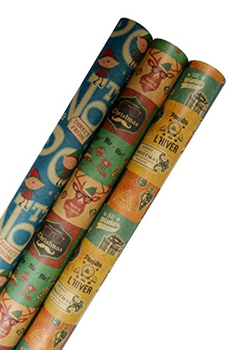K-Kraft Vintage Prints CHRISTMAS KRAFT WRAPPING PAPER (30 inches x 180 inches per roll = 112.5 square feet)