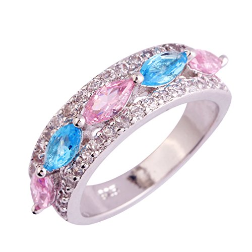 Psiroy 925 Sterling Silver Created Pink Topaz Filled Half Eternity Band Ring