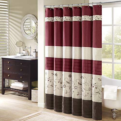 Madison Park Embroidered Serene Shower Curtain, Red, 108"x72"