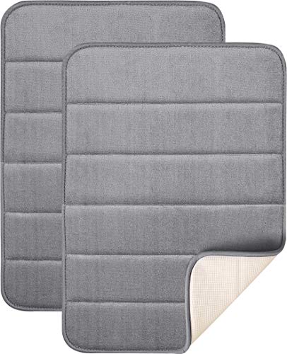 Magnificent [2-Pack] Memory Foam Bath Mat - Non-Slip Back, Coral Fleece Softness, Highly Absorbent [17X24 Inches, Grey]