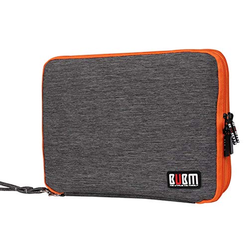 BUBM Travel Cable Organizer, Universal Electronic Accessories Bag Gear Storage for Cord, USB Flash Drive, Earphone and More, Perfect Size for iPad (Large, Grey and Orange)