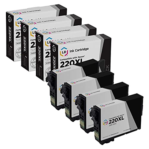 LD Â© Remanufactured Epson T220XL120 / 220XL Set of 4 High Yield Black Inkjet Cartridges for Epson Expression XP and WorkForce WF Printers: XP- 320, 420, 424 | WF- 2630, 2650, 2660