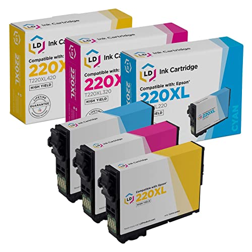 LD Â© Remanufactured Epson 220XL Set of 3 HY Ink Cartridges Includes: 1 T220XL220 Cyan, 1 T220XL320 Magenta, and 1 T220XL420 Yellow