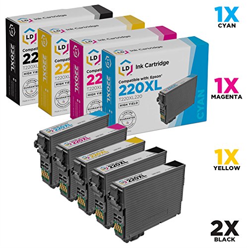 LD Products Remanufactured Ink Cartridge Replacement for Epson 220XL High Yield (2 Black, 1 Cyan, 1 Magenta, 1 Yellow, 5-Pack)