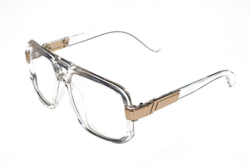 Book Cover Vision World Eyewear - Classic Square Frame Plastic Flat Top Aviator Glasses/w Metal Trimming and Clear Lens (Clear gold)