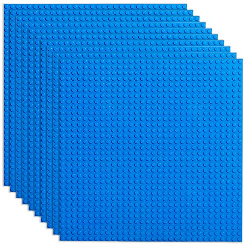 Book Cover Building Brick Base Plates - Blue 10 Pack of 5 x 5 Inch Stackable Classic Baseplates - Compatible with All Major Building Block Toys