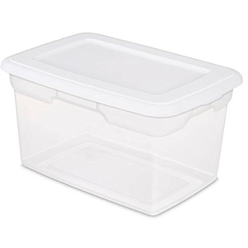Book Cover 20 Quart Stackable Sterilite Storage Bins, Clear Box with White Lid. Ideal for closets, kids toys, clothing, pet supplies or anything that needs a container, Pack of 6