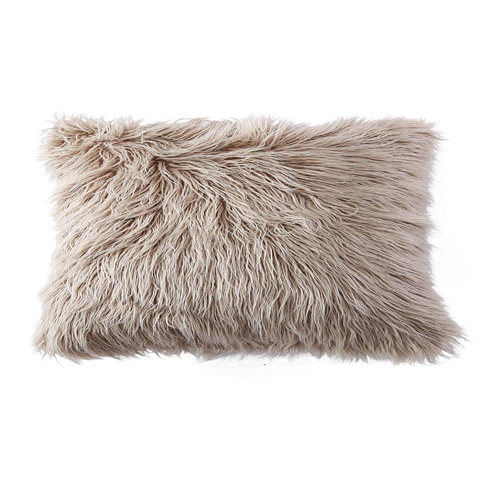 Book Cover OJIA Deluxe Home Decorative Super Soft Plush Mongolian Faux Fur Throw Pillow Cover Cushion Case (12 x 20 Inch, Light Coffee) 12