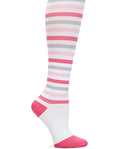 Nurse Mates Women's Compression Trouser Socks, Pink Grey Strip, XX